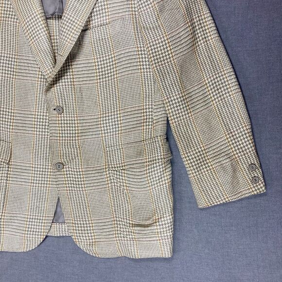 Brooks Brothers Blazer Mens 39R Tan Silk Wool Houndstooth Plaid Preppy Chic Coat - Picture 5 of 16